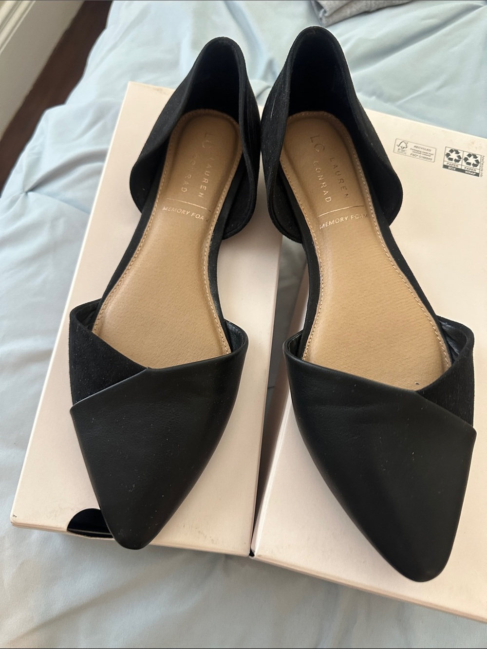 LC Lauren Conrad Black Pointed D'Orsay Flats with Cutout Sides